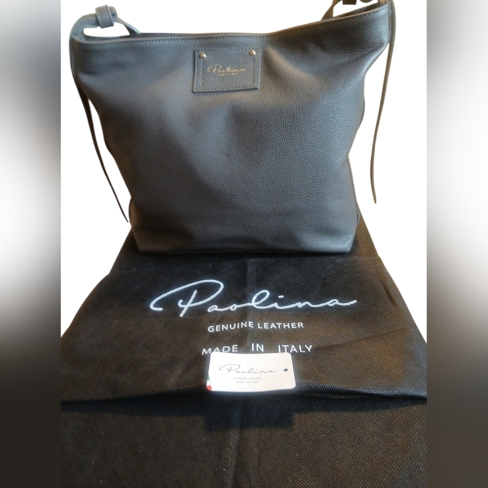 Paolina -Genuine Leather Shoulder Bag, NWT, Gray, 2 Open/1 Large Zippered Pocket - Picture 2 of 14